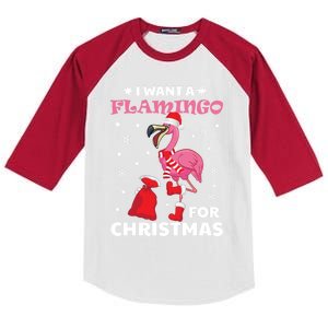 I Want A Flamingo For Christmas Meaningful Gift Ugly Xmas Pajama Meaningful Gift Kids Colorblock Raglan Jersey