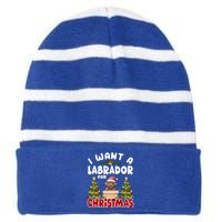 I Want A Labrador For Christmas Labs Mom Dog Lover Christmas Gift Striped Beanie with Solid Band