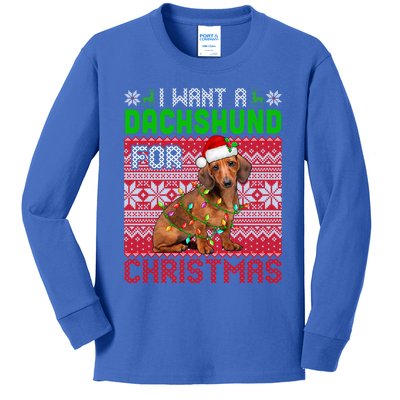 I Want A Dachshund For Christmas Santa Dog Lover Owner Gift Kids Long Sleeve Shirt