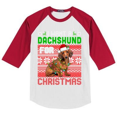 I Want A Dachshund For Christmas Santa Dog Lover Owner Gift Kids Colorblock Raglan Jersey