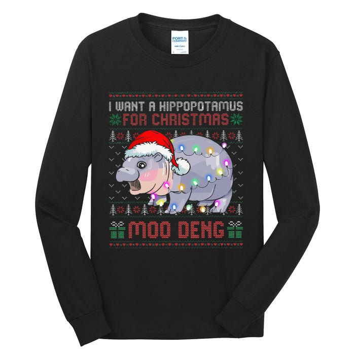 I Want A Hippopotamus For Christmas Moo Deng Baby Hippo Xmas Tall Long Sleeve T-Shirt