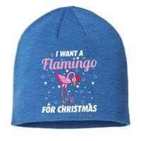 I Want A Flamingo For Christmas Funny Family Christmas Gift Sustainable Beanie