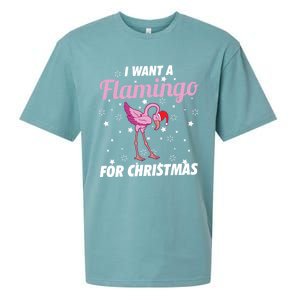 I Want A Flamingo For Christmas Funny Family Christmas Gift Sueded Cloud Jersey T-Shirt