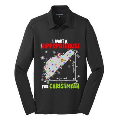 I Want A Hippopotamus For Christmas Xmas Hippo Math Teacher Silk Touch Performance Long Sleeve Polo