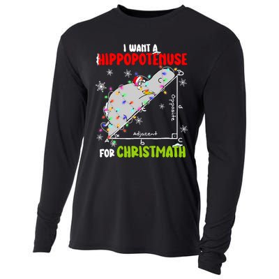 I Want A Hippopotamus For Christmas Xmas Hippo Math Teacher Cooling Performance Long Sleeve Crew