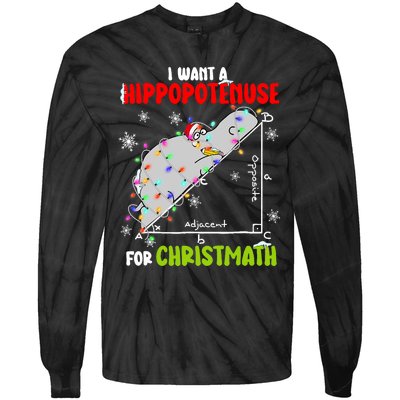 I Want A Hippopotamus For Christmas Xmas Hippo Math Teacher Tie-Dye Long Sleeve Shirt