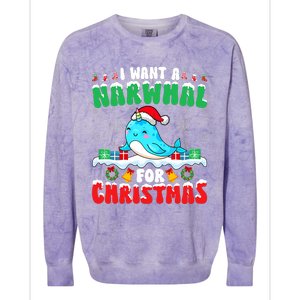 I Want A Narwhal For Christmas Narwhal Lover Santa Xmas Colorblast Crewneck Sweatshirt