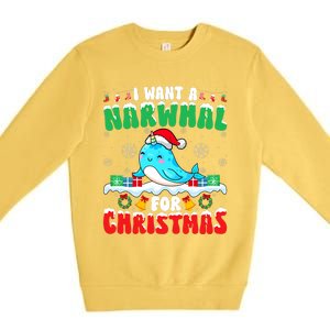 I Want A Narwhal For Christmas Narwhal Lover Santa Xmas Premium Crewneck Sweatshirt