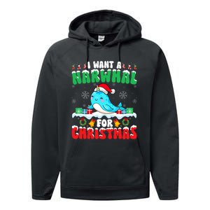 I Want A Narwhal For Christmas Narwhal Lover Santa Xmas Performance Fleece Hoodie