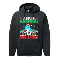 I Want A Narwhal For Christmas Narwhal Lover Santa Xmas Performance Fleece Hoodie