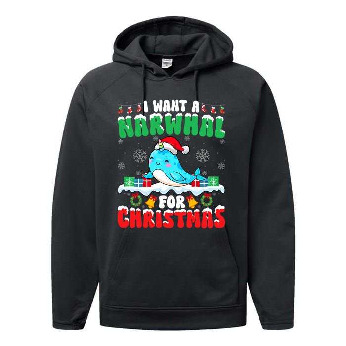 I Want A Narwhal For Christmas Narwhal Lover Santa Xmas Performance Fleece Hoodie