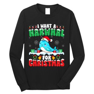 I Want A Narwhal For Christmas Narwhal Lover Santa Xmas Long Sleeve Shirt