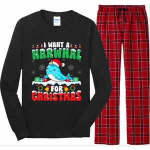 I Want A Narwhal For Christmas Narwhal Lover Santa Xmas Long Sleeve Pajama Set