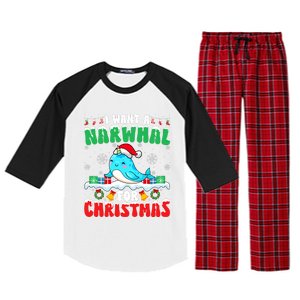 I Want A Narwhal For Christmas Narwhal Lover Santa Xmas Raglan Sleeve Pajama Set