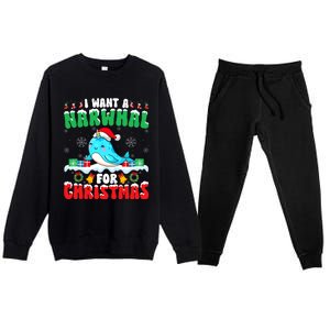 I Want A Narwhal For Christmas Narwhal Lover Santa Xmas Premium Crewneck Sweatsuit Set