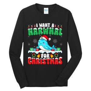 I Want A Narwhal For Christmas Narwhal Lover Santa Xmas Tall Long Sleeve T-Shirt