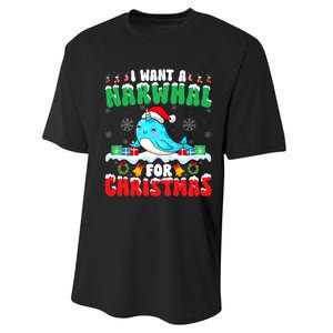 I Want A Narwhal For Christmas Narwhal Lover Santa Xmas Performance Sprint T-Shirt