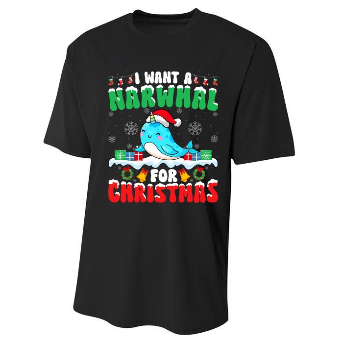 I Want A Narwhal For Christmas Narwhal Lover Santa Xmas Performance Sprint T-Shirt