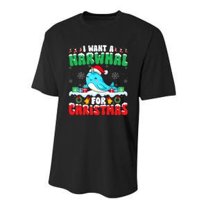 I Want A Narwhal For Christmas Narwhal Lover Santa Xmas Youth Performance Sprint T-Shirt