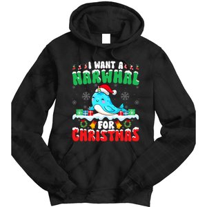 I Want A Narwhal For Christmas Narwhal Lover Santa Xmas Tie Dye Hoodie