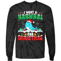 I Want A Narwhal For Christmas Narwhal Lover Santa Xmas Tie-Dye Long Sleeve Shirt