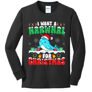 I Want A Narwhal For Christmas Narwhal Lover Santa Xmas Kids Long Sleeve Shirt