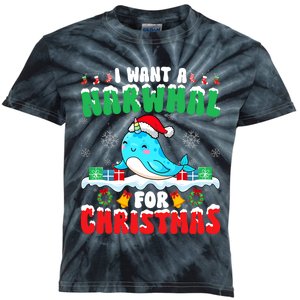 I Want A Narwhal For Christmas Narwhal Lover Santa Xmas Kids Tie-Dye T-Shirt