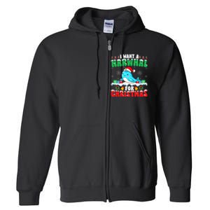 I Want A Narwhal For Christmas Narwhal Lover Santa Xmas Full Zip Hoodie