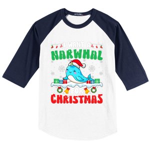 I Want A Narwhal For Christmas Narwhal Lover Santa Xmas Baseball Sleeve Shirt