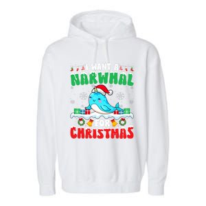 I Want A Narwhal For Christmas Narwhal Lover Santa Xmas Garment-Dyed Fleece Hoodie