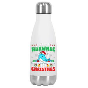 I Want A Narwhal For Christmas Narwhal Lover Santa Xmas Stainless Steel Insulated Water Bottle