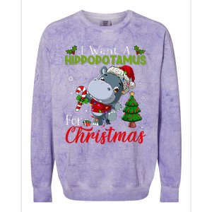 I Want A Hippopotamus For Christmas Hippo Candy Santa  Colorblast Crewneck Sweatshirt