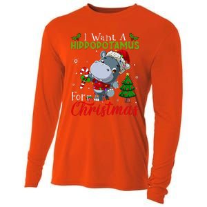 I Want A Hippopotamus For Christmas Hippo Candy Santa  Cooling Performance Long Sleeve Crew