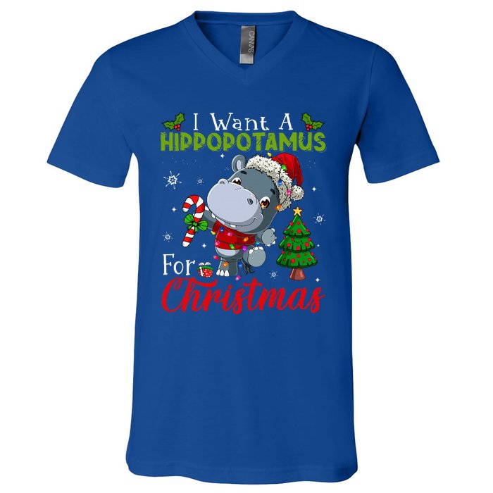 I Want A Hippopotamus For Christmas Hippo Candy Santa  V-Neck T-Shirt