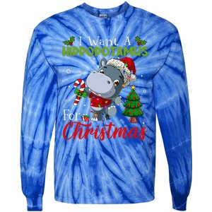 I Want A Hippopotamus For Christmas Hippo Candy Santa  Tie-Dye Long Sleeve Shirt