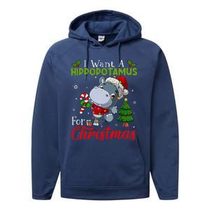 I Want A Hippopotamus For Christmas Hippo Candy Santa  Performance Fleece Hoodie