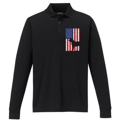 Irish Wolfhound American Flag Usa Patriotic Dog Gift Cute Gift Performance Long Sleeve Polo