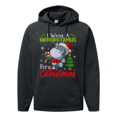 I Want A Hippopotamus For Christmas Xmas Pajama Hippo Lover Performance Fleece Hoodie