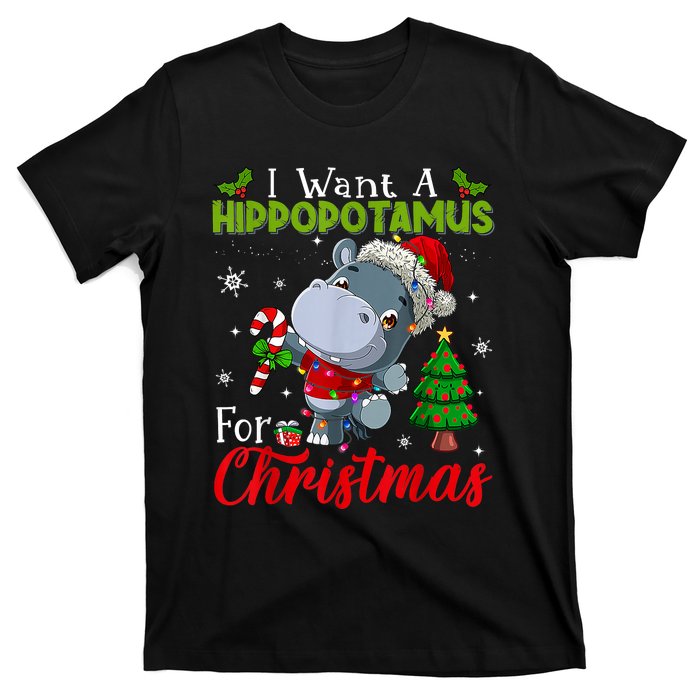 I Want A Hippopotamus For Christmas Xmas Pajama Hippo Lover T-Shirt