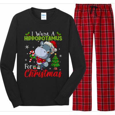 I Want A Hippopotamus For Christmas Xmas Pajama Hippo Lover Long Sleeve Pajama Set