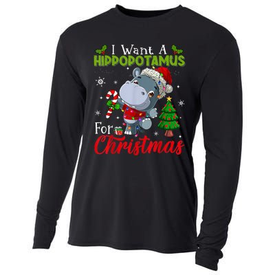 I Want A Hippopotamus For Christmas Xmas Pajama Hippo Lover Cooling Performance Long Sleeve Crew