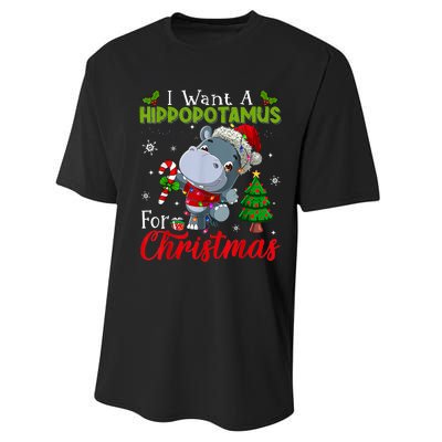 I Want A Hippopotamus For Christmas Xmas Pajama Hippo Lover Performance Sprint T-Shirt