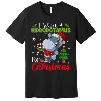 I Want A Hippopotamus For Christmas Xmas Pajama Hippo Lover Premium T-Shirt