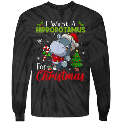 I Want A Hippopotamus For Christmas Xmas Pajama Hippo Lover Tie-Dye Long Sleeve Shirt