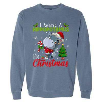 I Want A Hippopotamus For Christmas Xmas Pajama Hippo Lover Garment-Dyed Sweatshirt