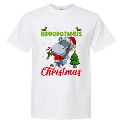 I Want A Hippopotamus For Christmas Xmas Pajama Hippo Lover Garment-Dyed Heavyweight T-Shirt