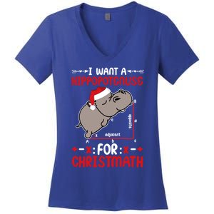 I Want A Hipopotenuse For Christmath Funny Hippo Xmas Cool Gift Women's V-Neck T-Shirt