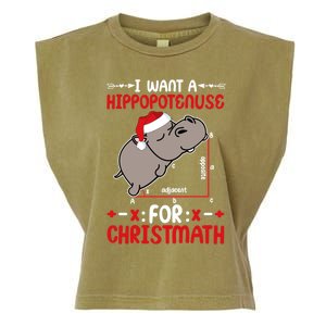 I Want A Hipopotenuse For Christmath Funny Hippo Xmas Cool Gift Garment-Dyed Women's Muscle Tee