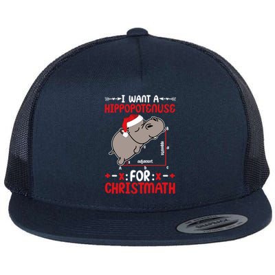 I Want A Hipopotenuse For Christmath Funny Hippo Xmas Cool Gift Flat Bill Trucker Hat