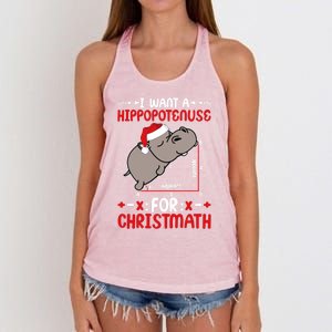 I Want A Hipopotenuse For Christmath Funny Hippo Xmas Cool Gift Women's Knotted Racerback Tank